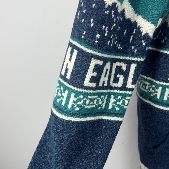 American Eagle Men's Green Blue Cotton Wool Blend Knit Medium Sweater Hoodie - Picture 6 of 11